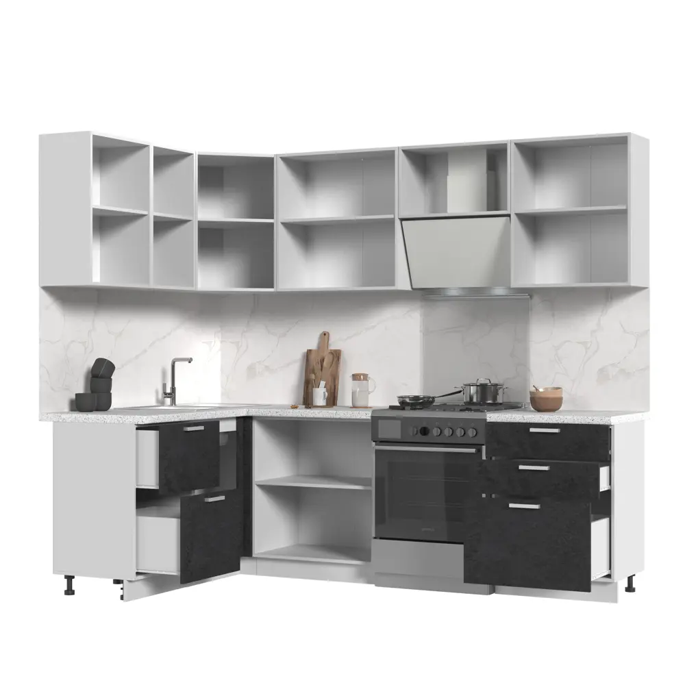 Фото 2 Кухонный гарнитур угловой со столешницей Лён 2.6 см Стендмебель Бетоны 190x217x150 см ЛДСП цвет бетон графит