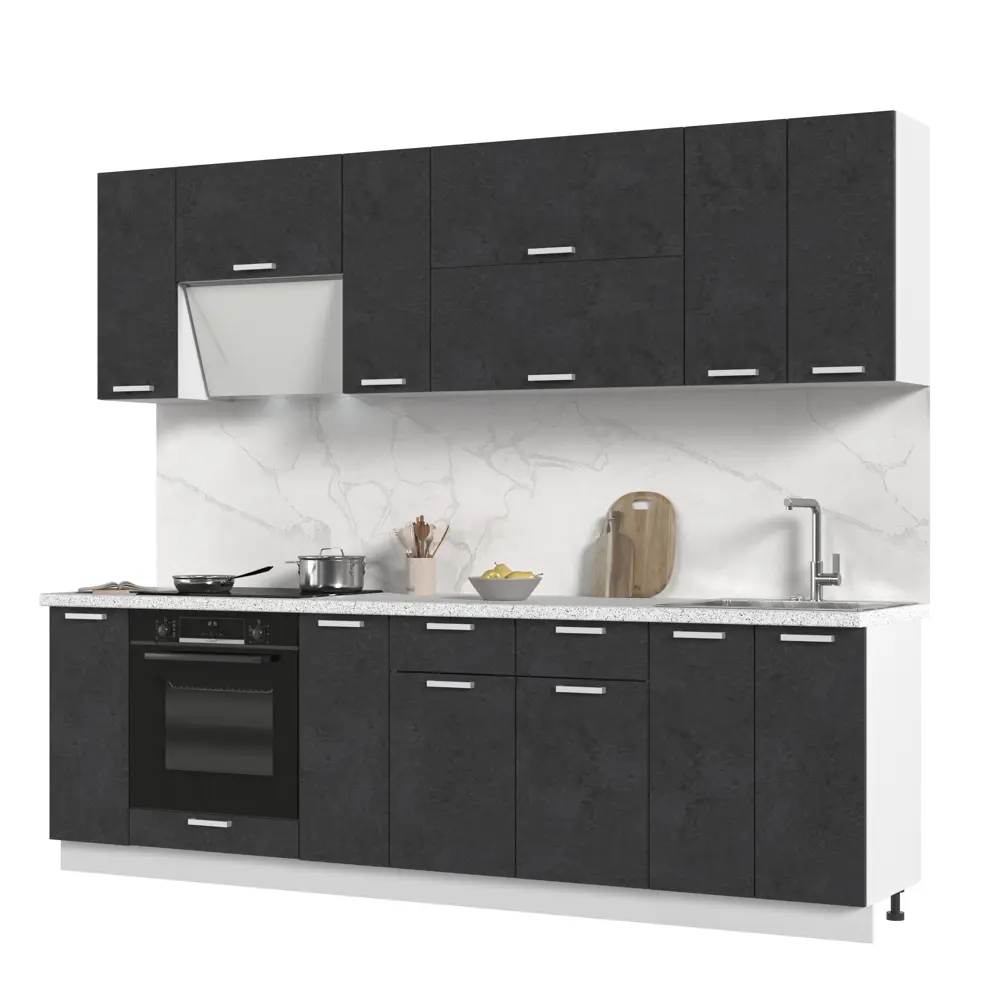 Фото Кухонный гарнитур Стендмебель Бетоны со столешницей Лён КГ260-38-БГ 260x217x61 см ЛДСП цвет белый/темно-серый