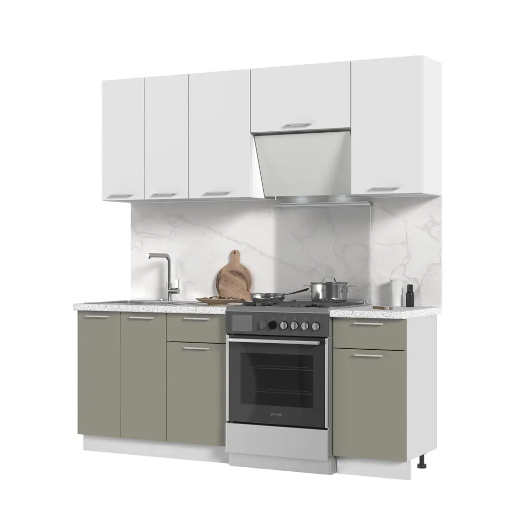 Фото Кухонный гарнитур Стендмебель Катрин со столешницей Лён КГ200-СВЦ 200x217x60 см ЛДСП цвет белый/циркон Фото Кухонный гарнитур Стендмебель Катрин со столешницей Лён КГ200-СВЦ 200x217x60 см ЛДСП цвет белый/циркон