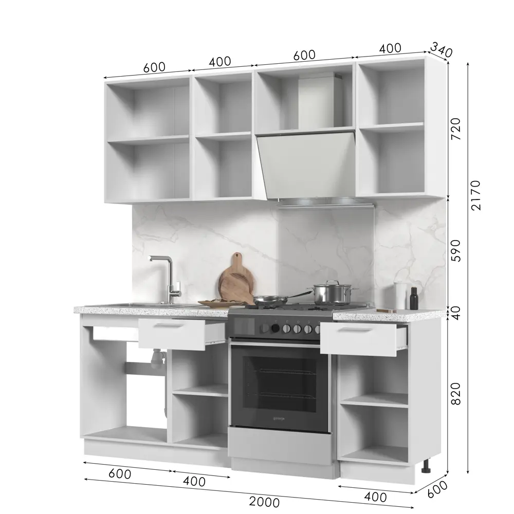 Фото 3 Кухонный гарнитур Стендмебель Катрин КГ200-СВ 200x217x60 см ЛДСП цвет белый Фото 3 Кухонный гарнитур Стендмебель Катрин КГ200-СВ 200x217x60 см ЛДСП цвет белый