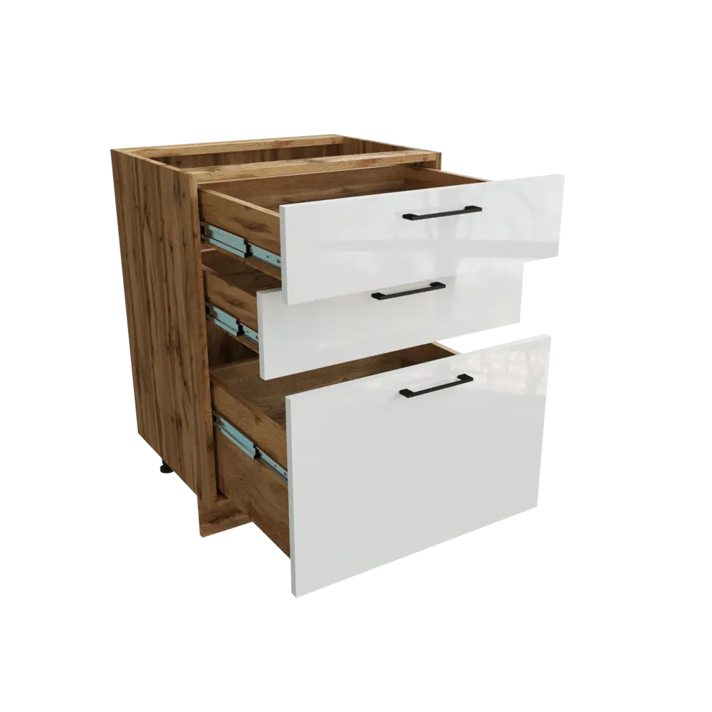 Фото 2 Напольный шкаф 60x81.60x47.80 см с 3 ящиками фасад белый МДФ каркас дуб вотан ЛДСП Сурская Мебель Фото 2 Напольный шкаф 60x81.60x47.80 см с 3 ящиками фасад белый МДФ каркас дуб вотан ЛДСП Сурская Мебель