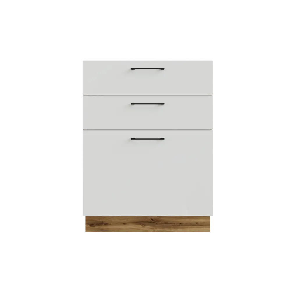 Фото Напольный шкаф 60x81.60x47.80 см с 3 ящиками фасад белый МДФ каркас дуб вотан ЛДСП Сурская Мебель Фото Напольный шкаф 60x81.60x47.80 см с 3 ящиками фасад белый МДФ каркас дуб вотан ЛДСП Сурская Мебель