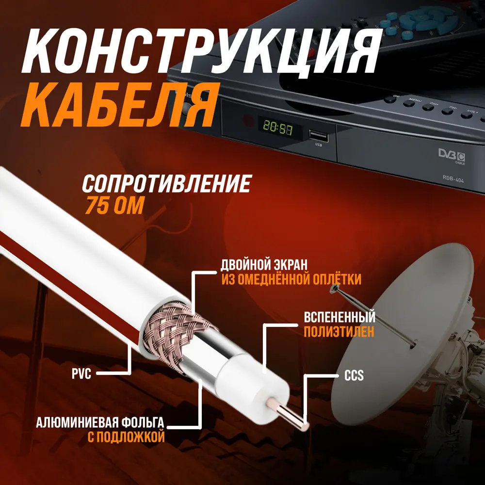 Фото 2 Кабель коаксиальный Ripo SAT 50Е 100 м Фото 2 Кабель коаксиальный Ripo SAT 50Е 100 м