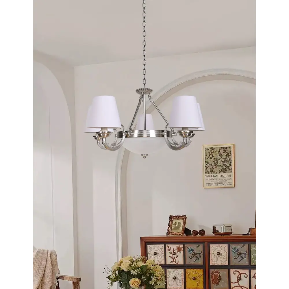 Фото 2 Люстра подвесная Балтийский стиль Милан 2073/5 хром с абажурами 7 ламп 25 м² цвет хром Фото 2 Люстра подвесная Балтийский стиль Милан 2073/5 хром с абажурами 7 ламп 25 м² цвет хром