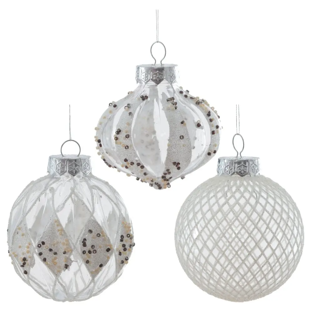 Фото 2 Набор елочных украшений Шар 934371 ø8 см пластик бело-прозрачный 9 шт.