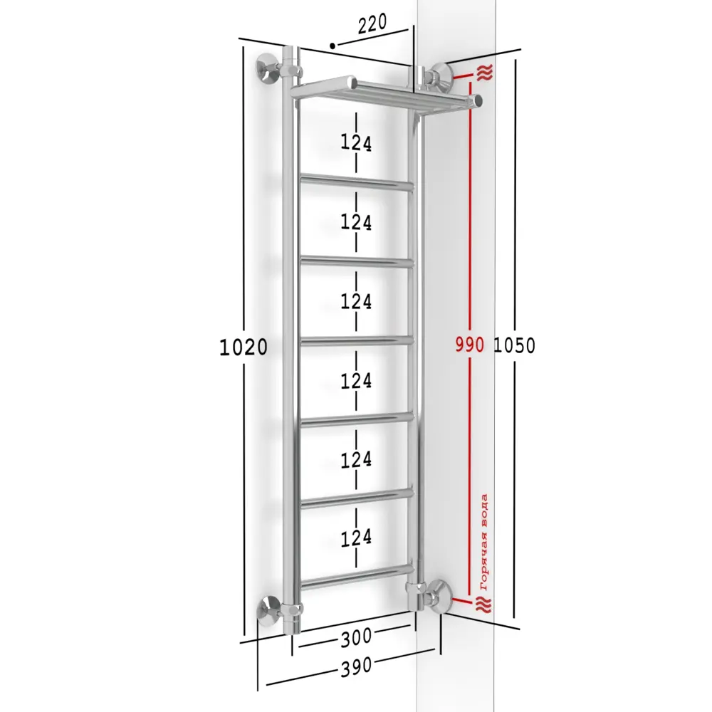 Фото 5 Полотенцесушитель водяной с полкой лесенка Onix Classic plus right 30x100 см 1/2" нержавеющая сталь цвет хром Фото 5 Полотенцесушитель водяной с полкой лесенка Onix Classic plus right 30x100 см 1/2" нержавеющая сталь цвет хром