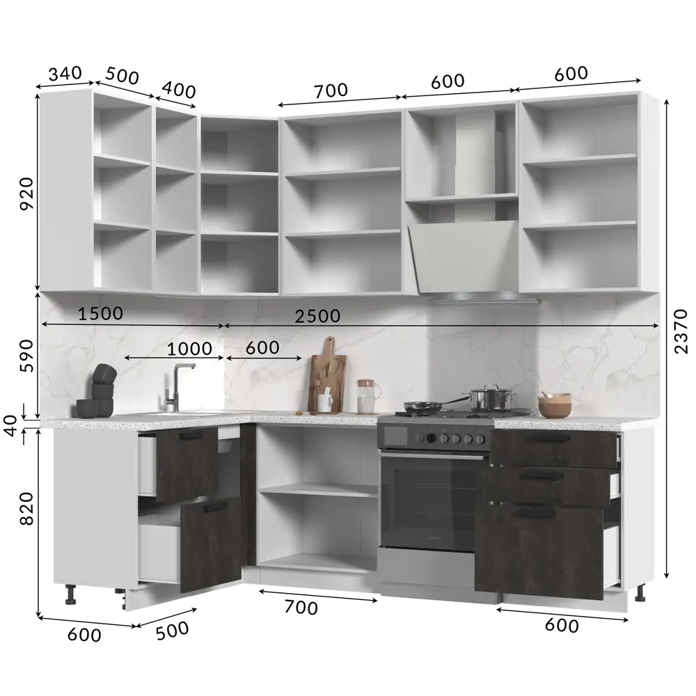 Фото 3 Кухонный гарнитур со столешницей 3.8 см Стендмебель Пасаденна 190x237x60 см ЛДСП цвет угольный камень Фото 3 Кухонный гарнитур со столешницей 3.8 см Стендмебель Пасаденна 190x237x60 см ЛДСП цвет угольный камень