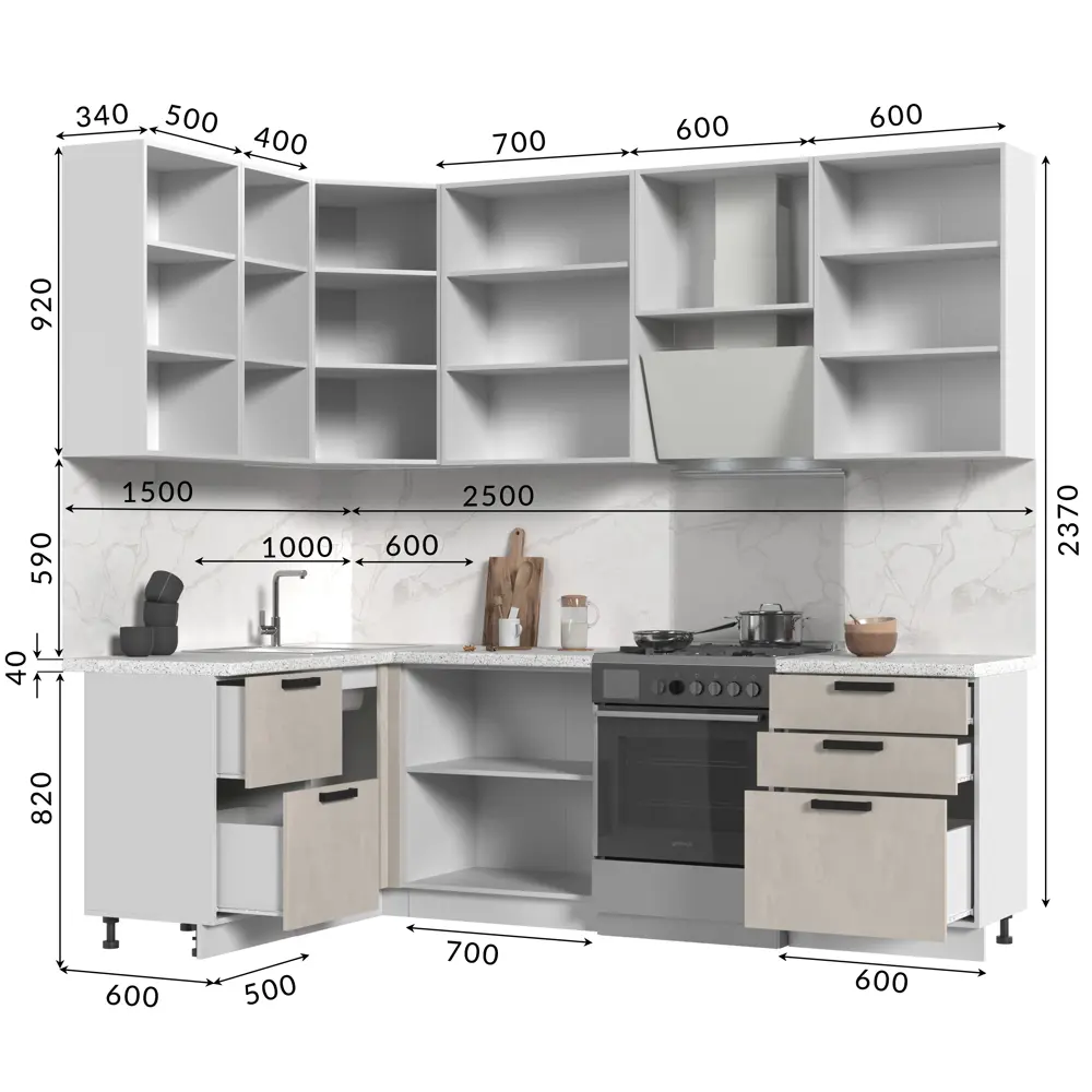 Фото 3 Кухонный гарнитур со столешницей 3.8 см Стендмебель Пасаденна 190x237x60 см ЛДСП цвет бежевый Фото 3 Кухонный гарнитур со столешницей 3.8 см Стендмебель Пасаденна 190x237x60 см ЛДСП цвет бежевый