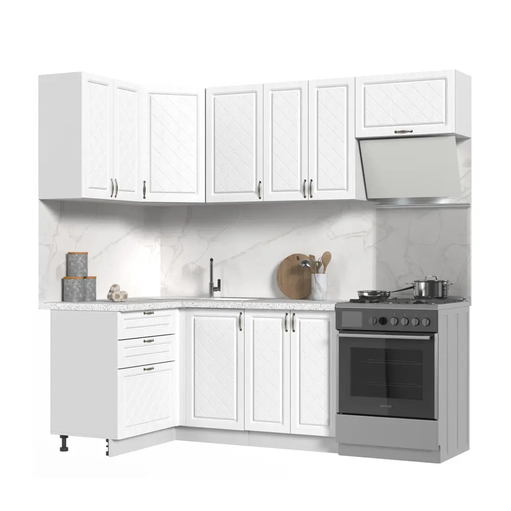 Фото Кухонный гарнитур со столешницей 3.8 см Стендмебель Модена 160x217x60 см ЛДСП цвет белый Фото Кухонный гарнитур со столешницей 3.8 см Стендмебель Модена 160x217x60 см ЛДСП цвет белый