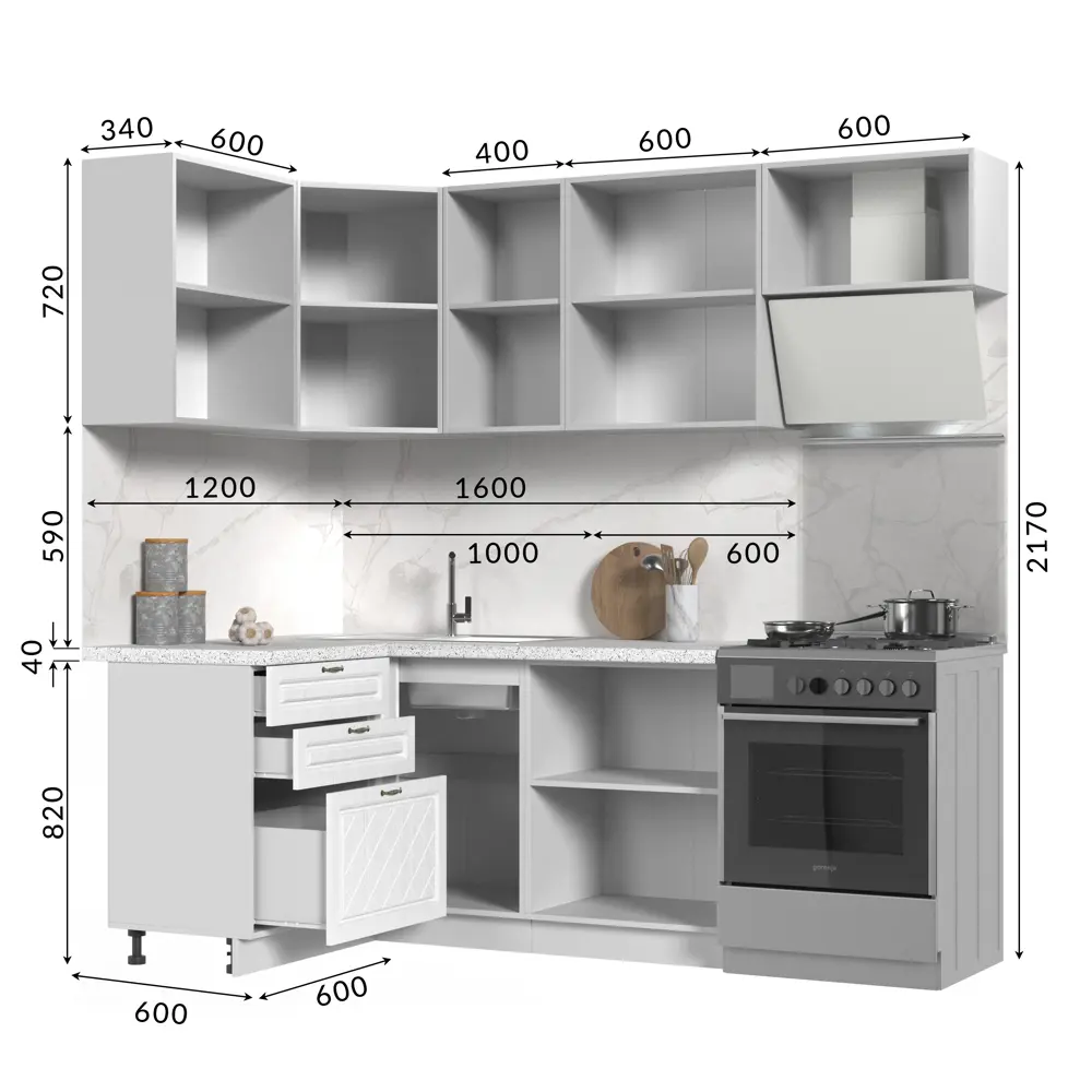 Фото 3 Кухонный гарнитур со столешницей 3.8 см Стендмебель Модена 160x217x60 см ЛДСП цвет белый Фото 3 Кухонный гарнитур со столешницей 3.8 см Стендмебель Модена 160x217x60 см ЛДСП цвет белый