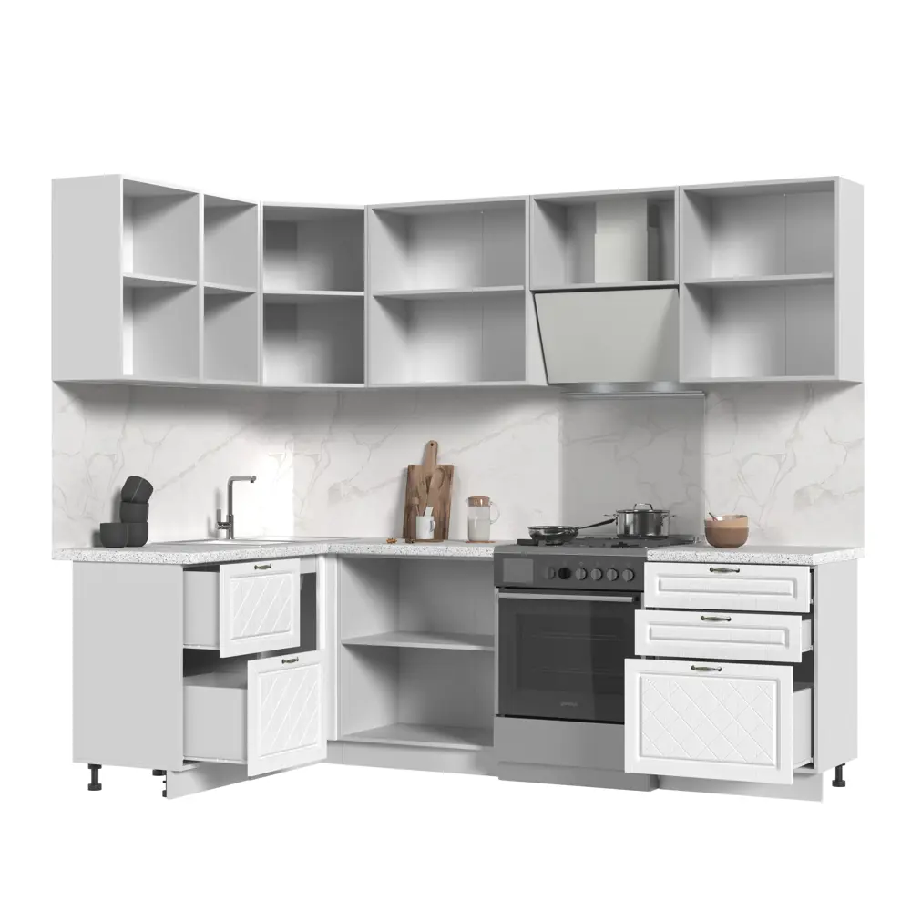 Фото 2 Кухонный гарнитур со столешницей 3.8 см Стендмебель Модена 190x217x60 см ЛДСП цвет белый Фото 2 Кухонный гарнитур со столешницей 3.8 см Стендмебель Модена 190x217x60 см ЛДСП цвет белый