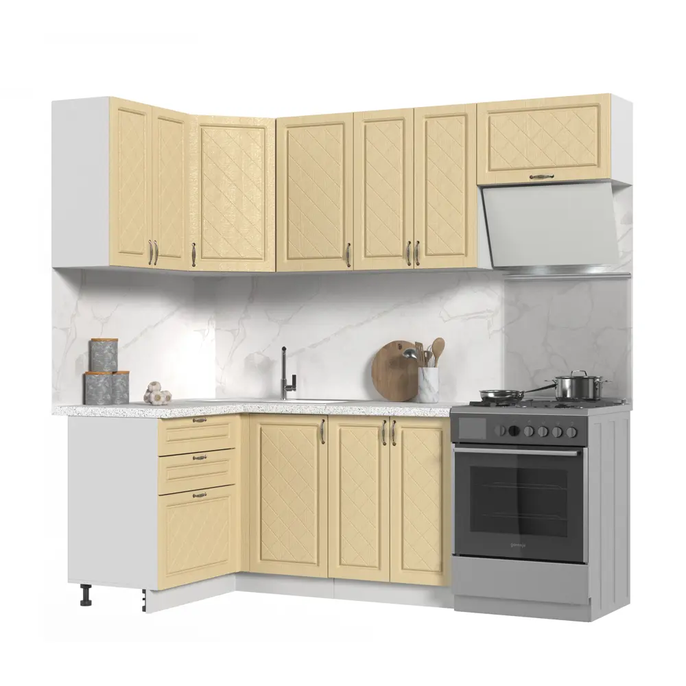 Фото Кухонный гарнитур Стендмебель МоденаКГ120-160БДВ 160x217x60 см ЛДСП цвет дуб ваниль Фото Кухонный гарнитур Стендмебель МоденаКГ120-160БДВ 160x217x60 см ЛДСП цвет дуб ваниль