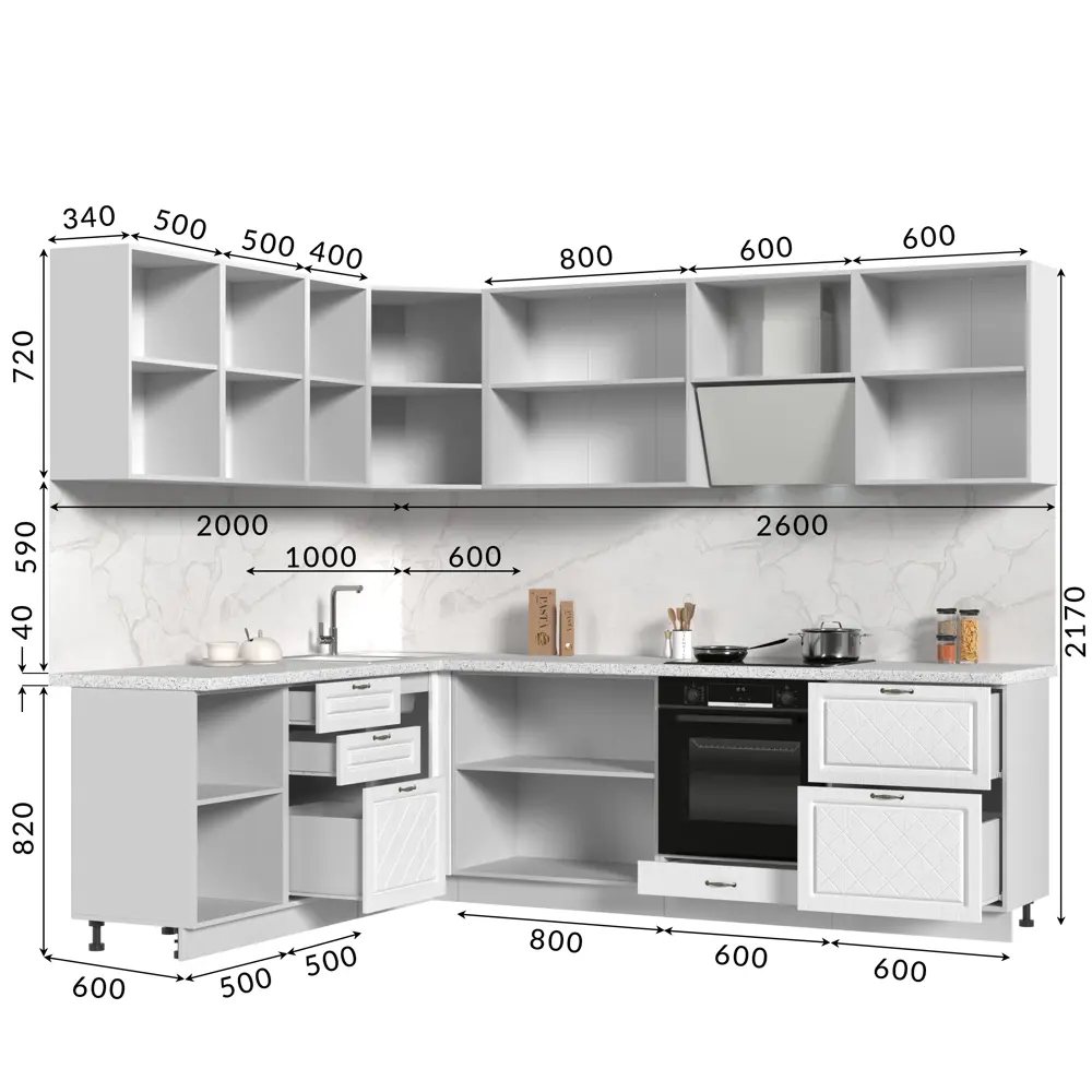 Фото 3 Кухонный гарнитур Стендмебель МоденаКГ200-260БДБ 260x217x60 см ЛДСП цвет белый Фото 3 Кухонный гарнитур Стендмебель МоденаКГ200-260БДБ 260x217x60 см ЛДСП цвет белый