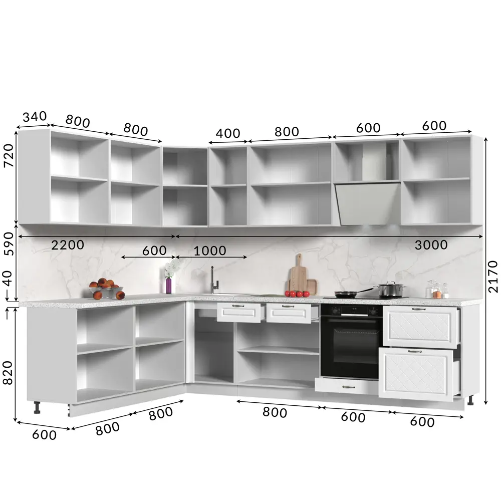 Фото 3 Кухонный гарнитур Стендмебель Модена2КГ220-300БДБ 300x217x60 см ЛДСП цвет белый