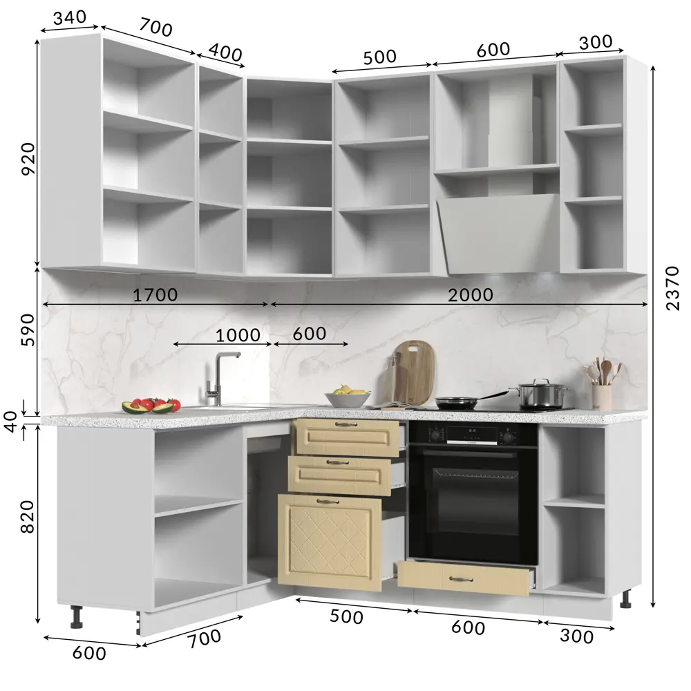 Фото 3 Кухонный гарнитур Стендмебель МоденаКГ170-200в-БДВ 200x237x60 см ЛДСП цвет дуб ваниль Фото 3 Кухонный гарнитур Стендмебель МоденаКГ170-200в-БДВ 200x237x60 см ЛДСП цвет дуб ваниль