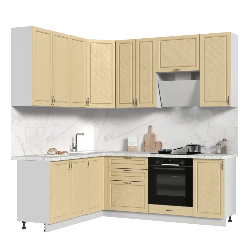 Фото Кухонный гарнитур Стендмебель МоденаКГ180-220в-БДВ 220x237x60 см ЛДСП цвет дуб ваниль Фото Кухонный гарнитур Стендмебель МоденаКГ180-220в-БДВ 220x237x60 см ЛДСП цвет дуб ваниль