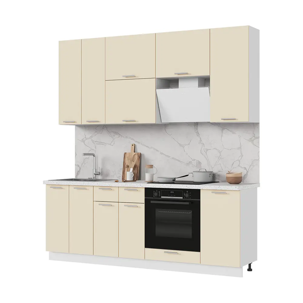 Фото Кухонный гарнитур Стендмебель Ксения со столешницей Лён 220x237x60 см ЛДСП цвет белый/ванильный Фото Кухонный гарнитур Стендмебель Ксения со столешницей Лён 220x237x60 см ЛДСП цвет белый/ванильный