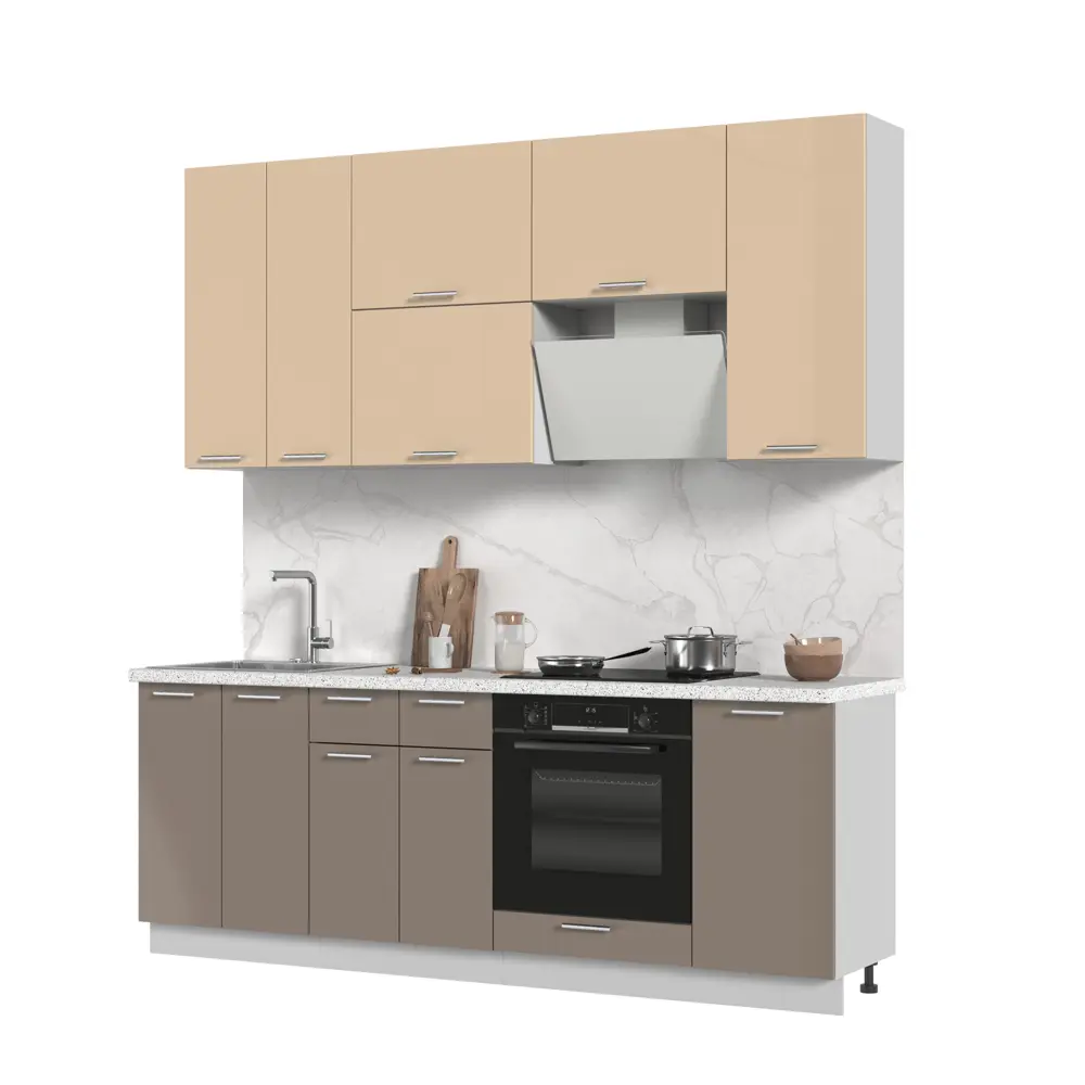 Фото Кухонный гарнитур Стендмебель Ксения 220x237x60 см ЛДСП цвет капучино/ванильный Фото Кухонный гарнитур Стендмебель Ксения 220x237x60 см ЛДСП цвет капучино/ванильный