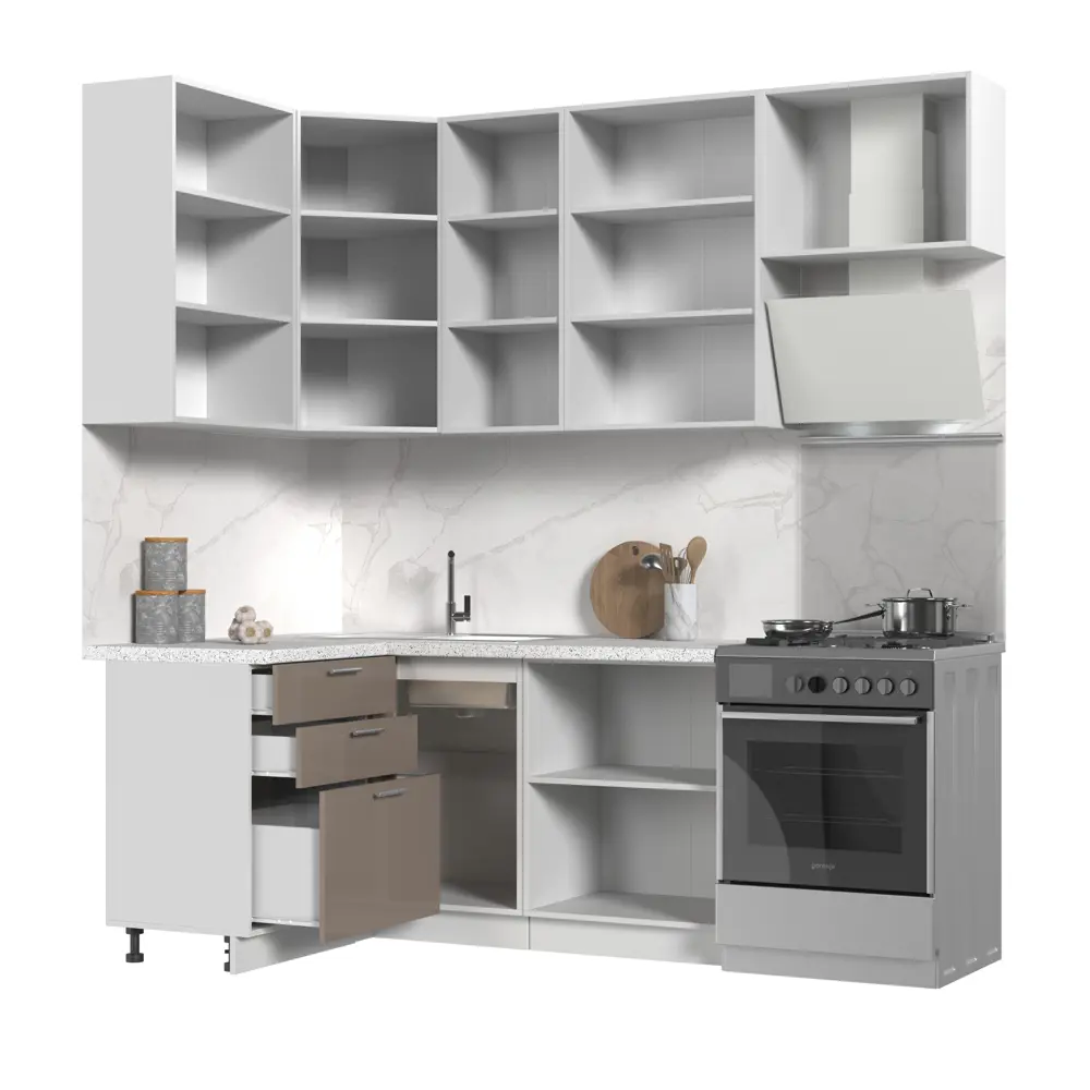 Фото 2 Кухонный гарнитур Стендмебель КсенияКГсахара120-160в38-БКМ 160x237x60 см ЛДСП цвет капучино