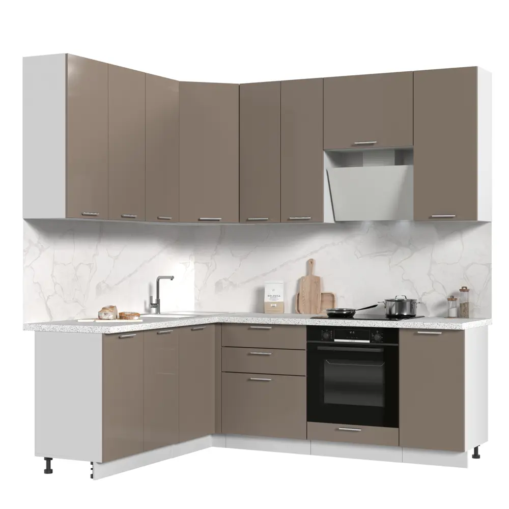 Фото Кухонный гарнитур Стендмебель КсенияКГ180-220в-БКМ 220x237x60 см ЛДСП цвет капучино Фото Кухонный гарнитур Стендмебель КсенияКГ180-220в-БКМ 220x237x60 см ЛДСП цвет капучино