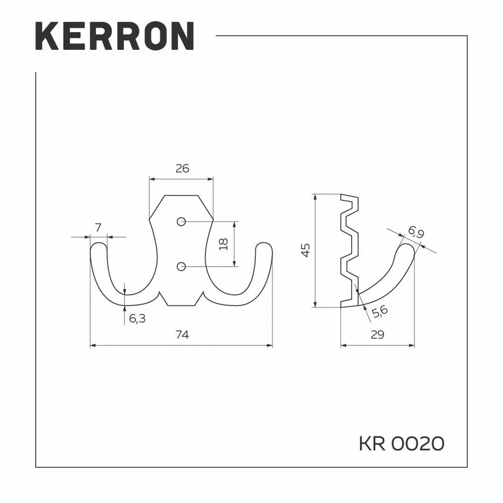 Фото Крючок мебельный Kerron KR 20 AC двухрожковый античная медь Фото Крючок мебельный Kerron KR 20 AC двухрожковый античная медь
