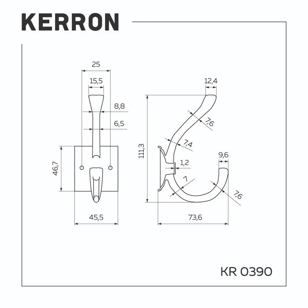 Фото 2 Крючок мебельный Kerron KR 390 SC двухрожковый матовый хром Фото 2 Крючок мебельный Kerron KR 390 SC двухрожковый матовый хром