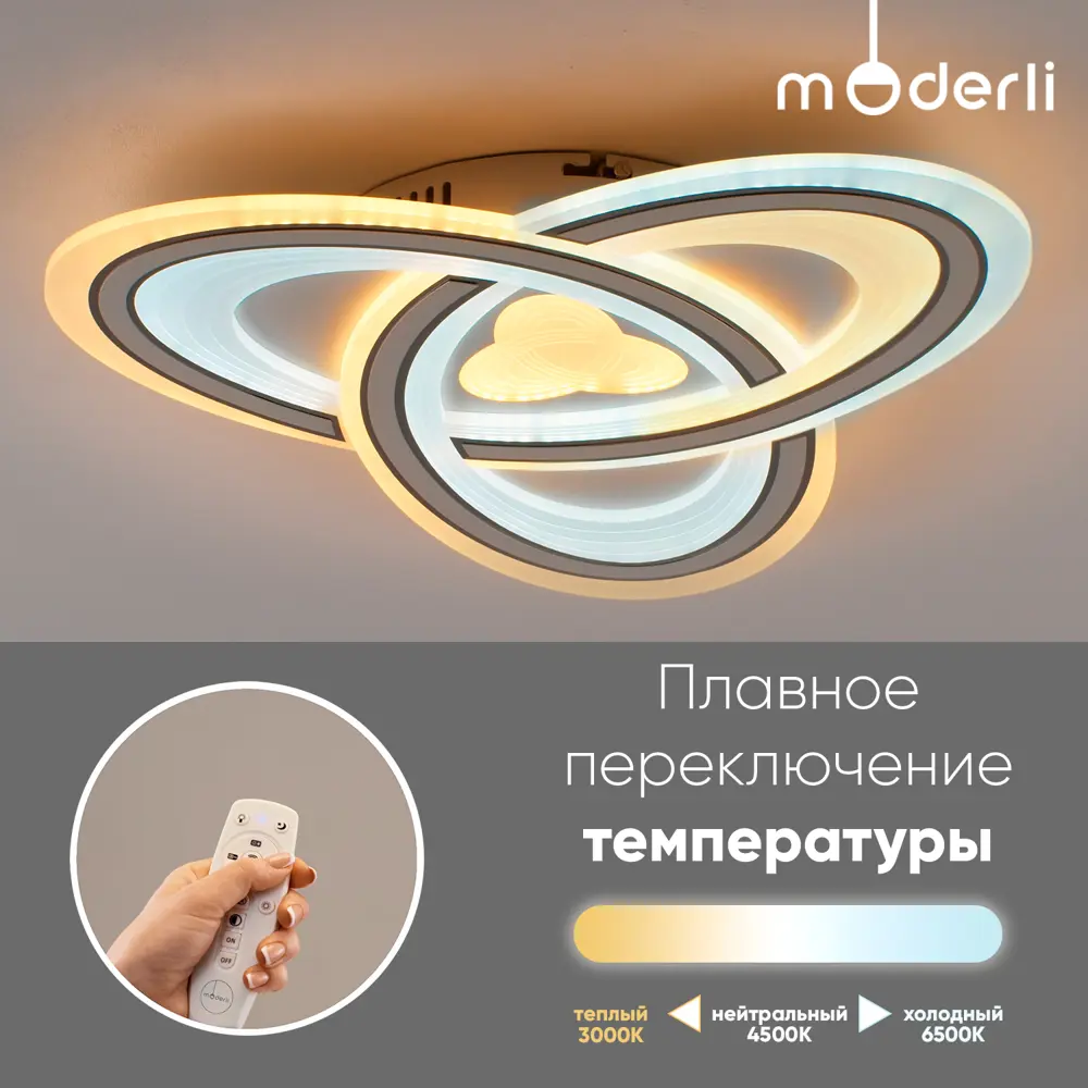 Фото 4 Люстра потолочная светодиодная Moderli Greta 30 м² нейтральный белый свет цвет белый Фото 4 Люстра потолочная светодиодная Moderli Greta 30 м² нейтральный белый свет цвет белый