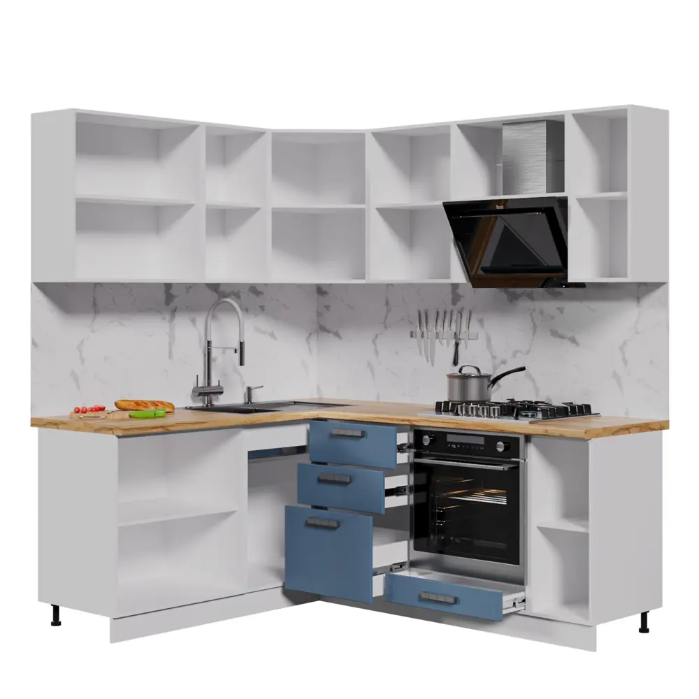 Фото 2 Кухонный гарнитур Дсв мебель Ройс без столешницы 200x211.8x170 см ЛДСП цвет серый/лазурный Фото 2 Кухонный гарнитур Дсв мебель Ройс без столешницы 200x211.8x170 см ЛДСП цвет серый/лазурный