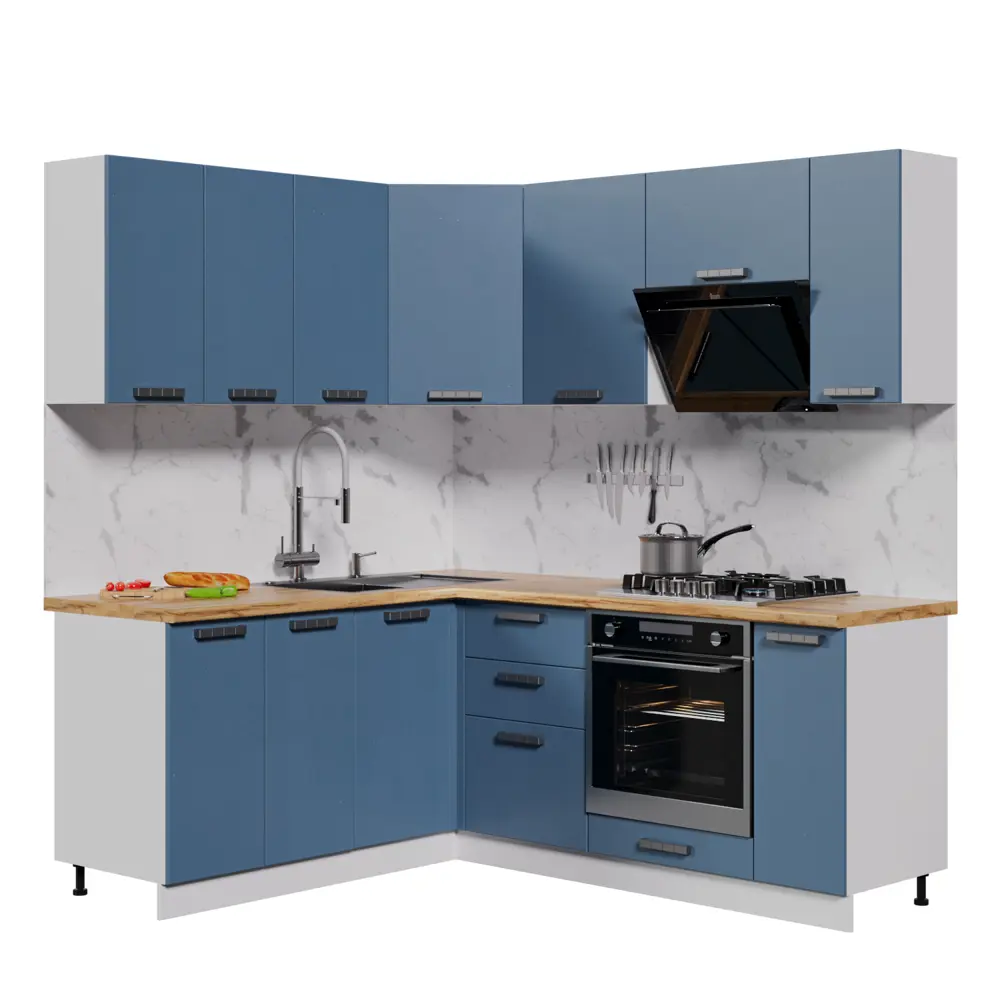 Фото Кухонный гарнитур Дсв мебель Ройс без столешницы 200x211.8x170 см ЛДСП цвет серый/лазурный Фото Кухонный гарнитур Дсв мебель Ройс без столешницы 200x211.8x170 см ЛДСП цвет серый/лазурный