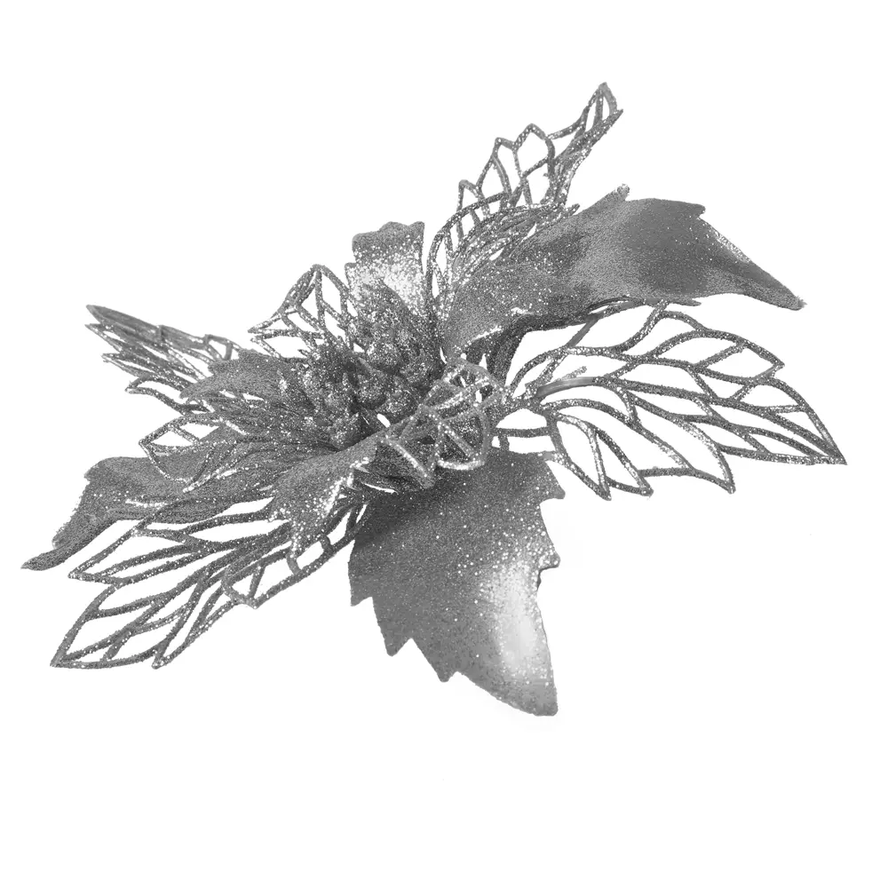 Фото 4 Украшение новогоднее "Цветок Рождественник", пластик, свет серебряный
