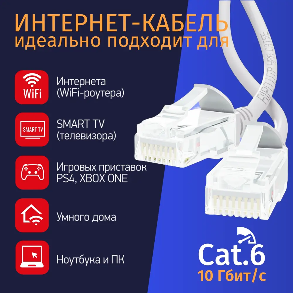 Фото 3 Патч-корд Ripo UTP4 Cat 6 RJ45 25 м цвет белый Фото 3 Патч-корд Ripo UTP4 Cat 6 RJ45 25 м цвет белый