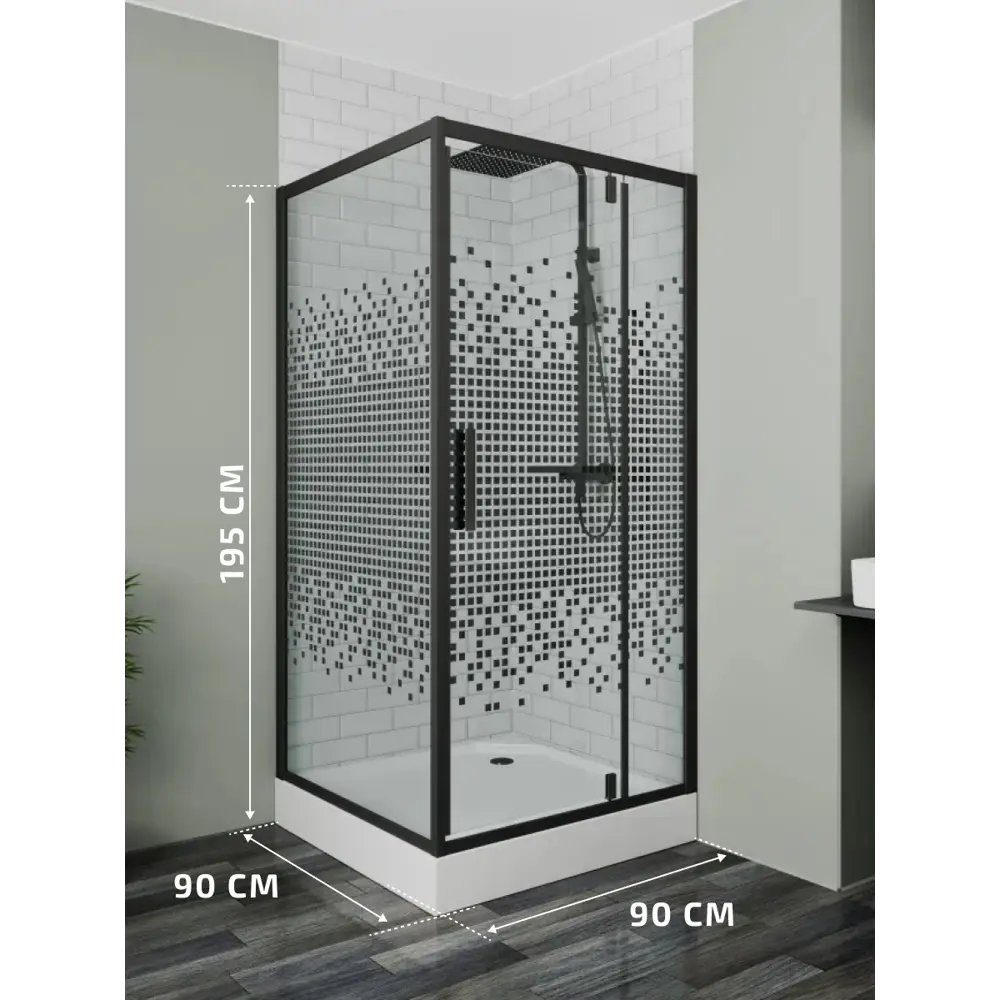 Фото 10 Душевой уголок Bauedge Stil SB0032B квадрат 90x90см черный профиль эффект стекла прозрачный