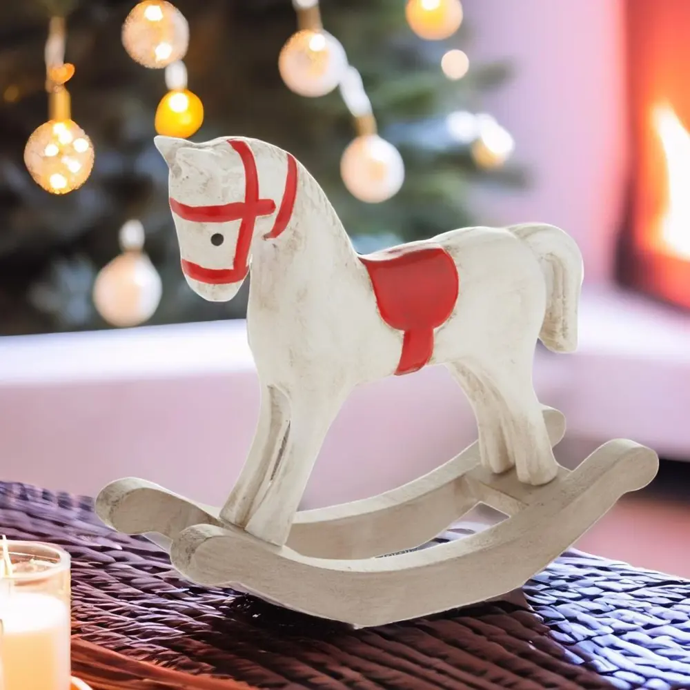 Фото Новогодняя фигурка Лошадка качалка 7цветов-декор 11 см цвет белый