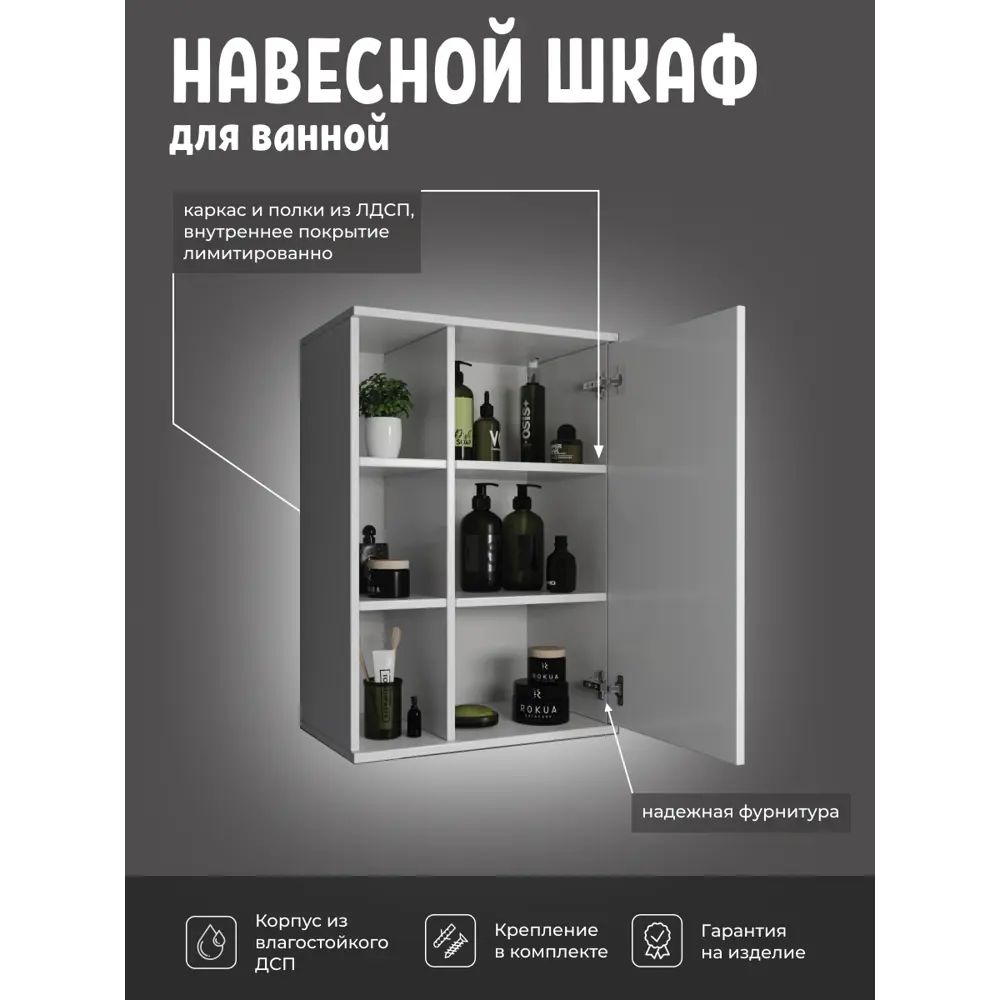 Фото Шкаф для ванной комнаты PLAY Divas 60 см навесной правый цвет белый Фото Шкаф для ванной комнаты PLAY Divas 60 см навесной правый цвет белый