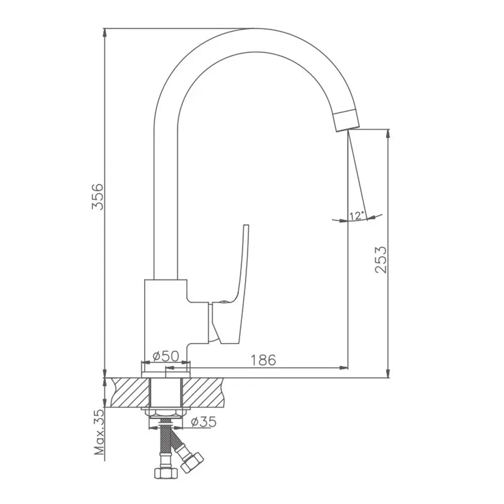 Фото Смеситель для кухни Kevon KV46378 поворотный излив 25.3 см цвет хром