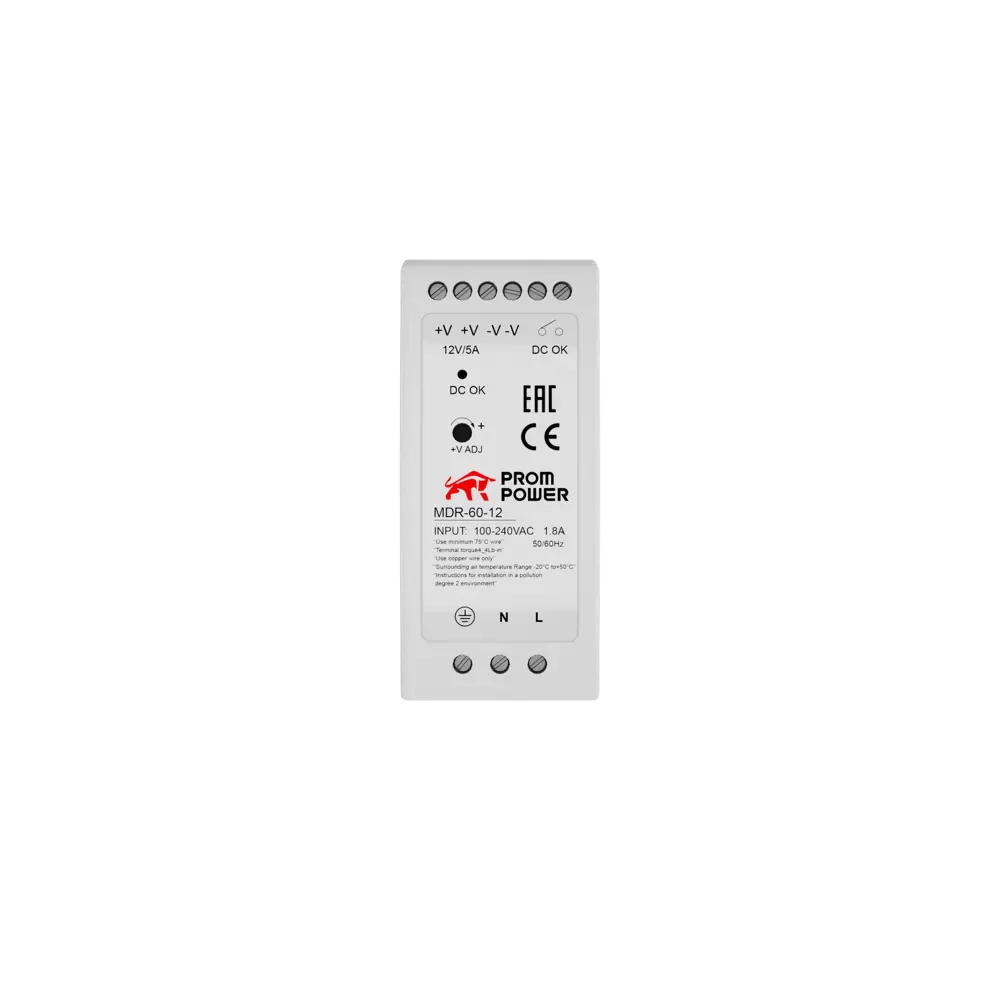 Фото 6 Источник питания Prompower MDR-60-12 на выходе 12 В DC 5 A 60 Вт входное 85-264 В AC 120-370 В DC Фото 6 Источник питания Prompower MDR-60-12 на выходе 12 В DC 5 A 60 Вт входное 85-264 В AC 120-370 В DC