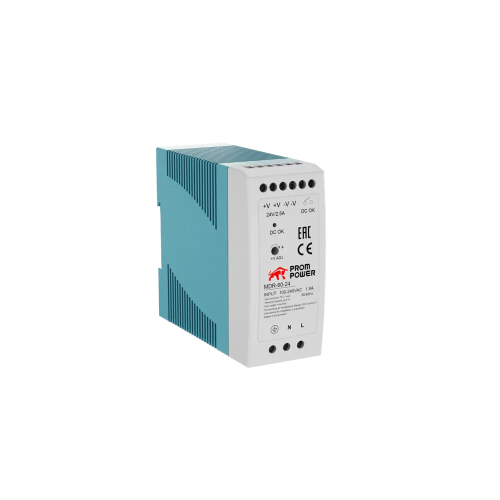 Фото 6 Источник питания Prompower MDR-60-24 на выходе 24 В DC 2.5 А 60 Вт входное 85-264 В AC 120-370 В DC Фото 6 Источник питания Prompower MDR-60-24 на выходе 24 В DC 2.5 А 60 Вт входное 85-264 В AC 120-370 В DC
