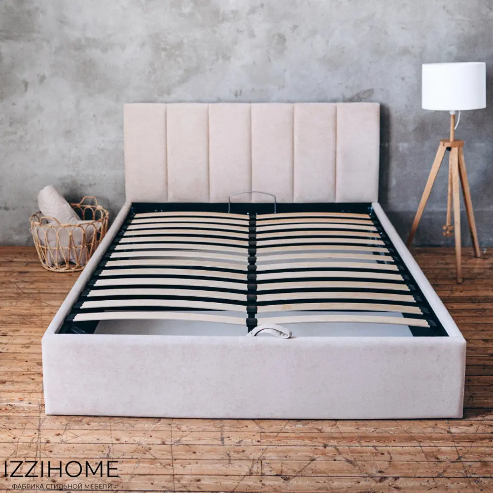 Фото 6 Кровать двуспальная Izzihome Line с подъемным механизмом и мягким изголовьем 169x100x212 см ДСП цвет бежевый Фото 6 Кровать двуспальная Izzihome Line с подъемным механизмом и мягким изголовьем 169x100x212 см ДСП цвет бежевый