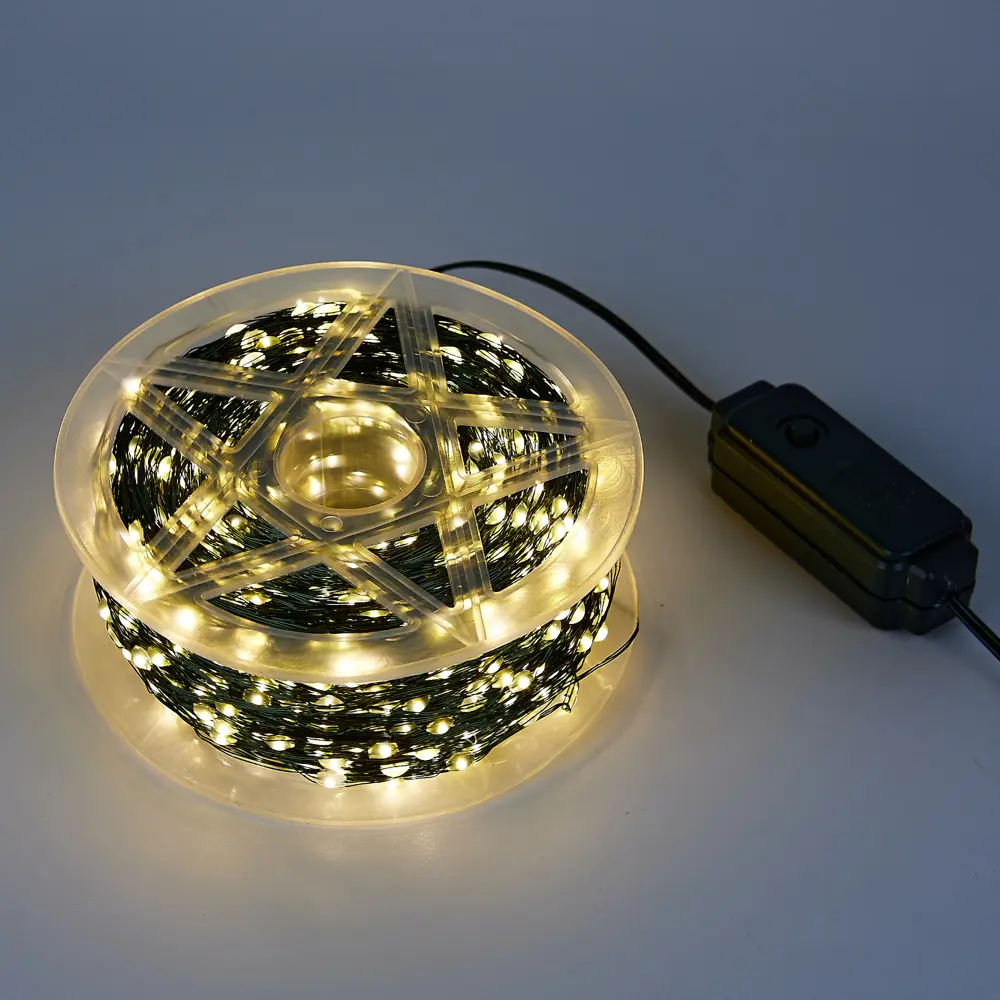 Фото 2 Гирлянда светодиодная роса Uniel ULD-S20000-2000/DGA электрическая 200 м теплый белый свет 8 режимов 2000 ламп цвет зеленый