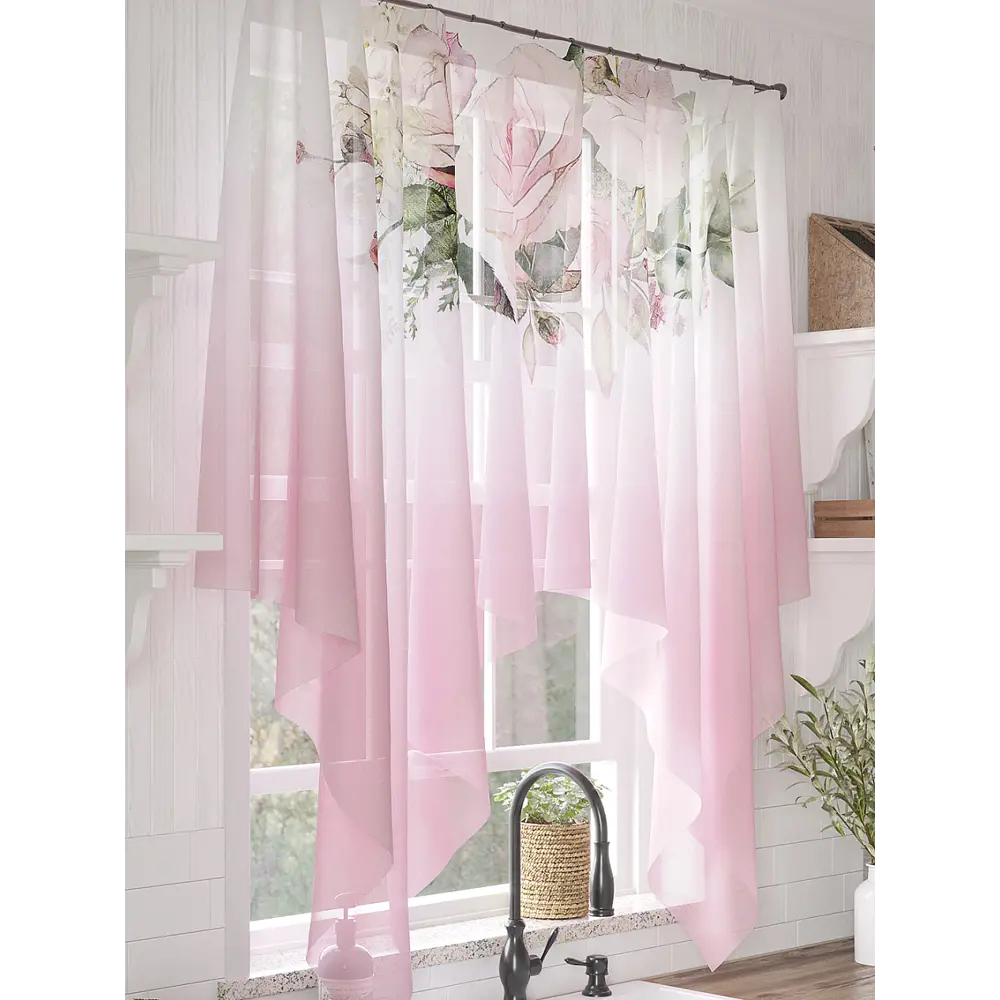 Фото 4 Тюль Helga Базовая коллекция HH534179 на шторной ленте 145x200 см цвет белый, бежевый, розовый, зеленый