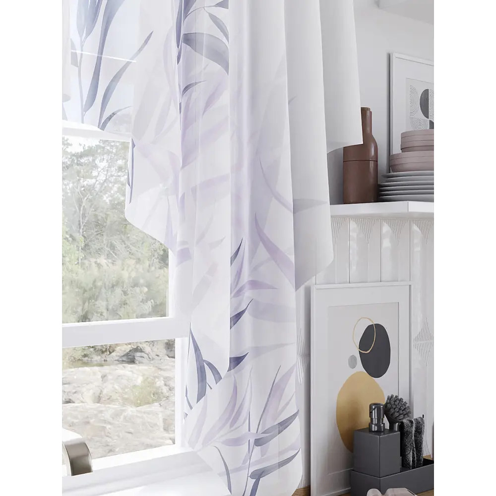 Фото 2 Тюль Helga Базовая коллекция HH534314 на шторной ленте 145x200 см цвет белый, серый, фиолетовый