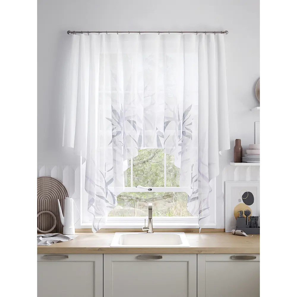 Фото 3 Тюль Helga Базовая коллекция HH534314 на шторной ленте 145x200 см цвет белый, серый, фиолетовый