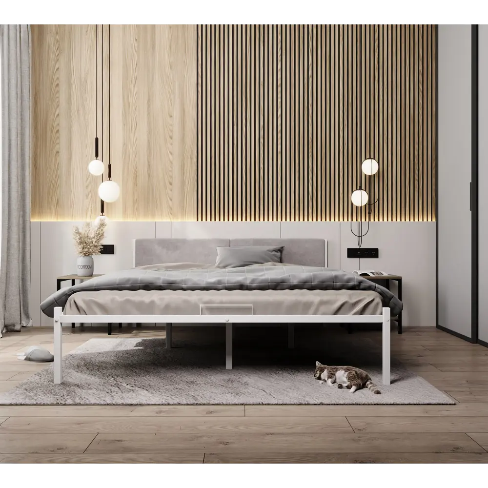 Фото 2 Кровать двуспальная Roomiroom Wstone 140x200 см цвет белый/молочный Фото 2 Кровать двуспальная Roomiroom Wstone 140x200 см цвет белый/молочный