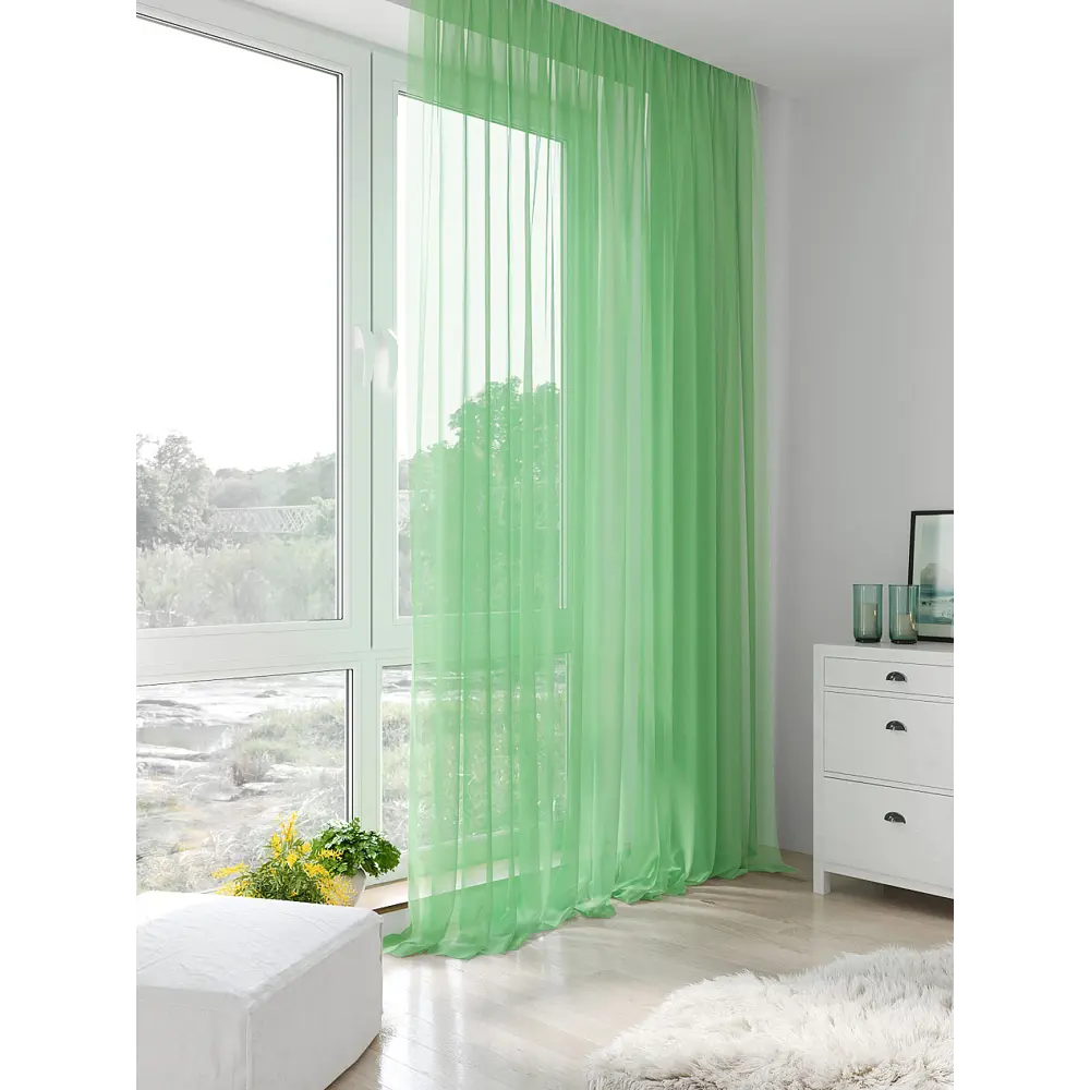 Фото 2 Тюль Helga Базовая коллекция HH123869 на шторной ленте 290x600 см цвет зеленый