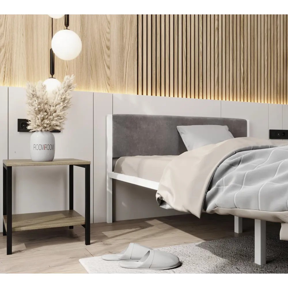 Фото 3 Кровать полутороспальная Roomiroom Wstone 120x200 см цвет белый/серый Фото 3 Кровать полутороспальная Roomiroom Wstone 120x200 см цвет белый/серый