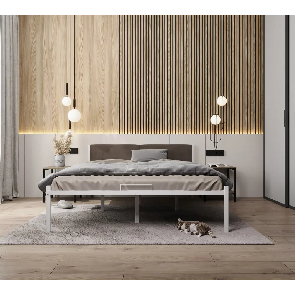 Фото 2 Кровать двуспальная с мягким изголовьем Roomiroom Wstone 140x200 см цвет белый/коричневый Фото 2 Кровать двуспальная с мягким изголовьем Roomiroom Wstone 140x200 см цвет белый/коричневый