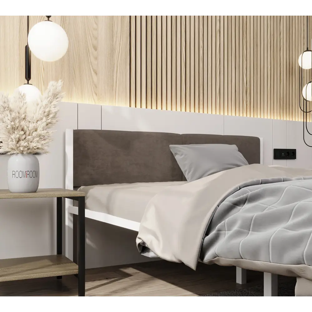 Фото 3 Кровать двуспальная с мягким изголовьем Roomiroom Wstone 140x200 см цвет белый/коричневый Фото 3 Кровать двуспальная с мягким изголовьем Roomiroom Wstone 140x200 см цвет белый/коричневый