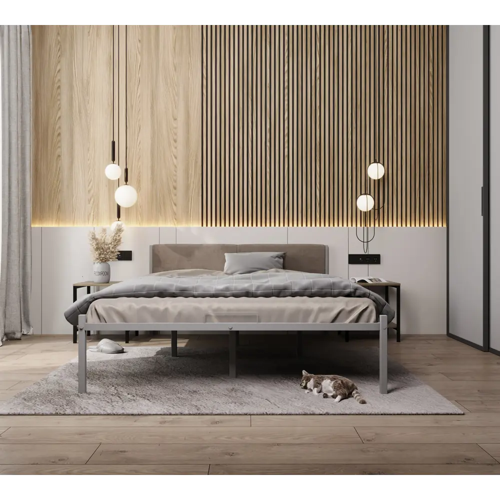 Фото 2 Кровать двуспальная с мягким изголовьем Roomiroom Gstone 140x200 см цвет серый/бежевый Фото 2 Кровать двуспальная с мягким изголовьем Roomiroom Gstone 140x200 см цвет серый/бежевый