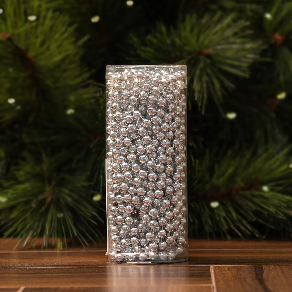 Фото Бусы пластиковые D8мм 10м серебряный новогодние Фото Бусы пластиковые D8мм 10м серебряный новогодние