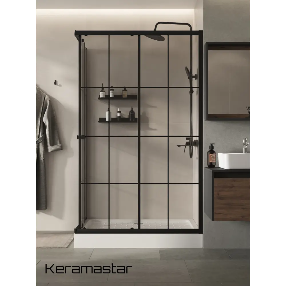 Фото 3 Душевой уголок Keramastar Montale Kr017032 прямоугольный с поддоном 80x100см профиль черный эффект стекла без покрытия Фото 3 Душевой уголок Keramastar Montale Kr017032 прямоугольный с поддоном 80x100см профиль черный эффект стекла без покрытия